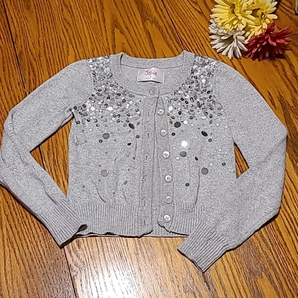 Justice Sequined Button Down Cardigan Sweater - Girl's 6